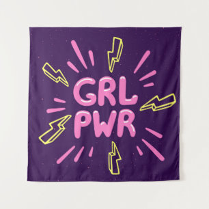 Feministische Parole Girl Power, violetter Hinterg Wandteppich