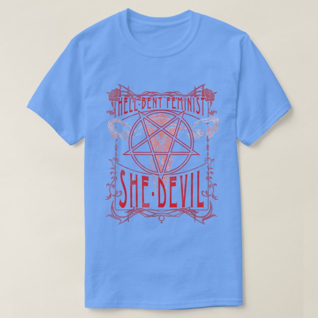 Feministische Teufelin Gebärmutter mit aller Gewal T-Shirt (Design vorne)