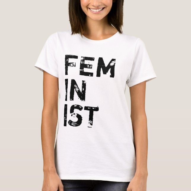 "Feministischer" beunruhigter schwarzer Text T-Shirt (Vorderseite)