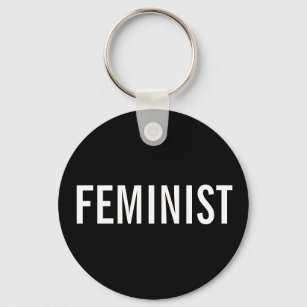 Feministischer, fett weißer Text auf schwarzem Sch Schlüsselanhänger