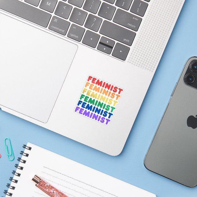 Feministischer Regenbogen Aufkleber (Laptop mit iPhone)