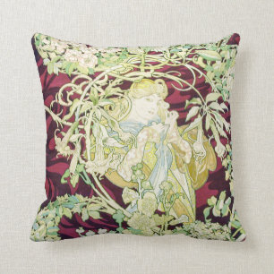 Femme à marguerite - Mucha daisy textile repro Kissen