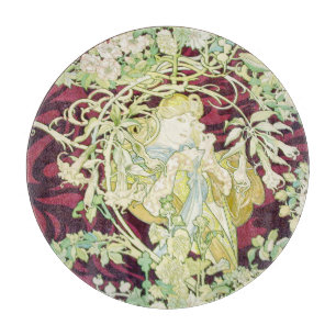 Femme à marguerite - Mucha daisy textile repro Schneidebrett