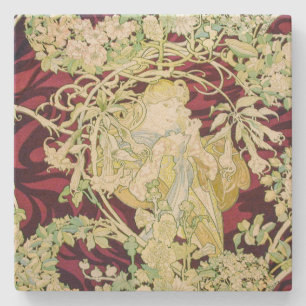 Femme à marguerite - Mucha daisy textile repro Steinuntersetzer