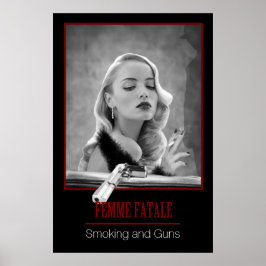 Femme Fatale - Rauchen und Waffen Retro Schwarz/We Poster