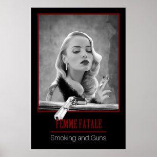 Femme Fatale - Retro Schwarz/Weiß mit Rauchen und  Poster
