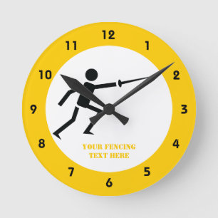 Fencer-schwarze Silhouette mit Schwert-Zement-Brau Runde Wanduhr