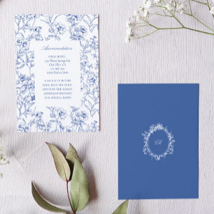 Fench Blue Chinoiserie Toile Hochzeitsunterkünfte Begleitkarte