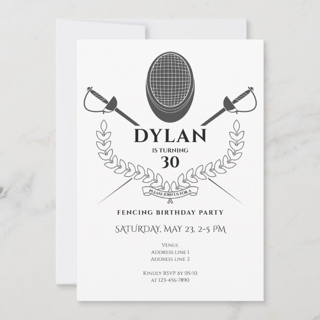 Fencing Birthday Party Foil Épée Säbelturnament Einladung (Vorderseite)