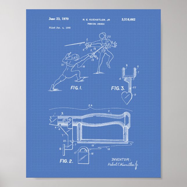 Fencing Schwerter 1970 Patent Art Blueprint Poster (Vorne)