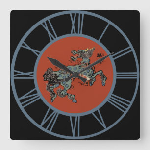 Feng Shui Chinesischer Qilin Blaue Zahlen Quadratische Wanduhr