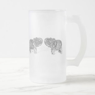 Feng Shui doppelter Elefant - B&W Mattglas Bierglas
