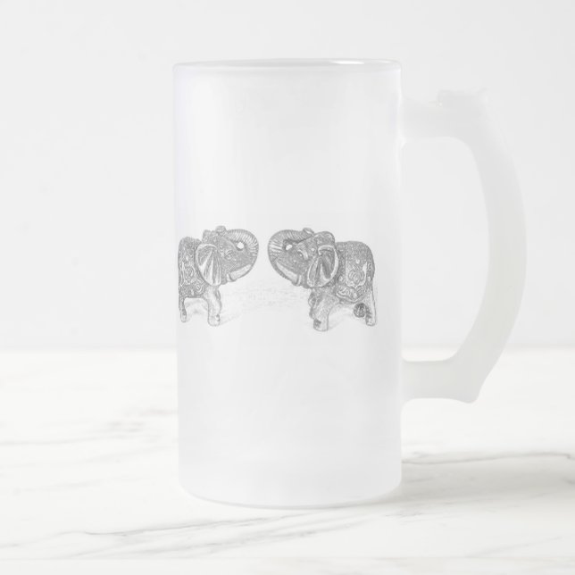 Feng Shui doppelter Elefant - B&W Mattglas Bierglas (Rechts)