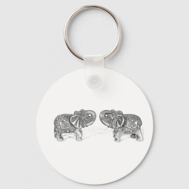 Feng Shui Double Elephant - B&W Schlüsselanhänger (Vorderseite)