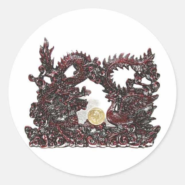 Feng Shui Dragon & Phoenix Runder Aufkleber (Vorderseite)