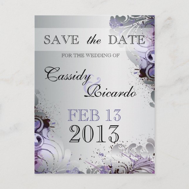 Feng Shui Schnörkel von Lila und silbernen Tönen Ankündigungspostkarte (Vorderseite)