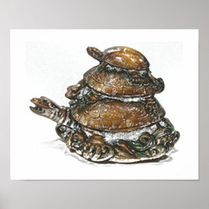 Feng Shui Triple Turtle - Gold Poster