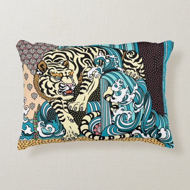Feng Shui White Tiger Accent Pillow Dekokissen (Vorderseite)