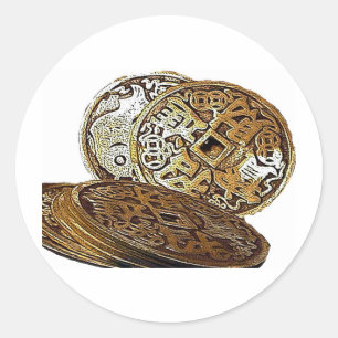 FENG SHUI WOALTH COINS RUNDER AUFKLEBER