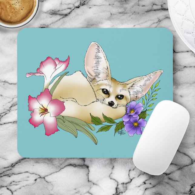 Fennec Fox Blume Niedlich Mousepad (Von Creator hochgeladen)