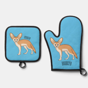 Fennec fox Cartoon Illustration Ofenhandschuh & Topflappen-Set