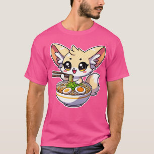 Fennec Fox Eating Ramen Japanisch Anime Kawaii Gir T-Shirt