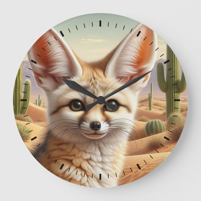 Fennec Fox Große Wanduhr (Vorderseite)