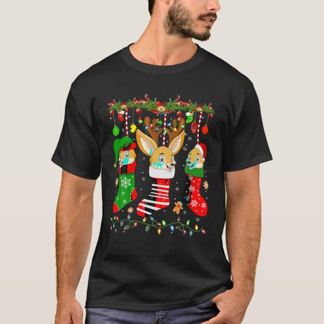 Fennec Fox in den Weihnachtssocken Lichter Fennec  T-Shirt (Vorderseite)