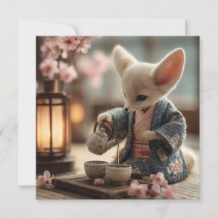 Fennec Fox in einem Kimono Darstellende Teezeremon Feiertagskarte