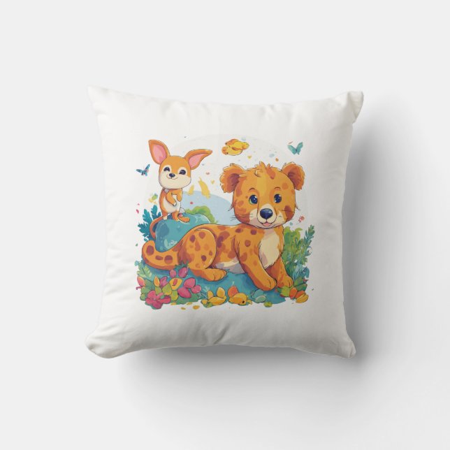 Fennec Fox & Kangaroo Cartoon Pillow Kissen (Vorderseite)
