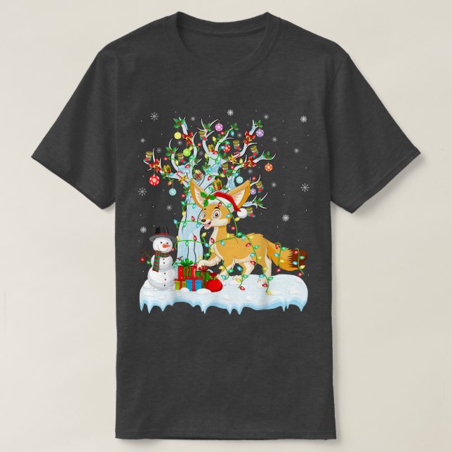 Fennec Fox Xmas Tree Lighting Weihnachtsmannmütze  T-Shirt (Design vorne)