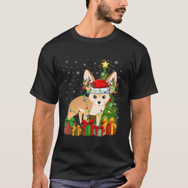 Fennec Fox Xmas Tree Lighting Weihnachtsmannmütze  T-Shirt (Vorderseite)
