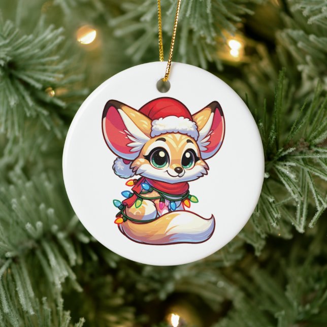Fennec Frohe Weihnachts-Wintertiere Niedlich Fenne Keramik Ornament (Baum)