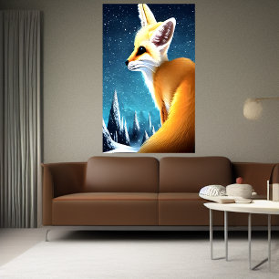 Fennec Fuchs im schneebedeckten Berg   AI Art Post Poster