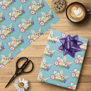 Fennec Fuchs Rosa Lila Blumen Süß Blau Boitanica Geschenkpapier