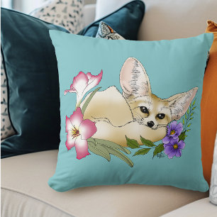 Fennek Fuchs Rosa Lila Blumen Süß Blau Botanisch Kissen