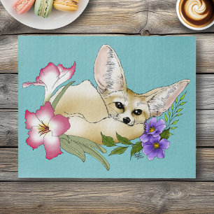 Fennek Fuchs Rosa Lila Blumen Süß Blau Botanisch Puzzle