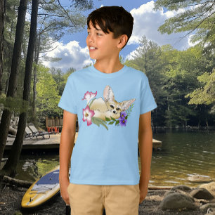 Fennek Fuchs Rosa Lila Blumen Süß Blau Botanisch T-Shirt