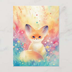 Fennekfuchs in einer sonnendurchfluteten Wildblume Postkarte