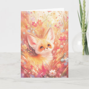 Fennekfuchs umgeben von Sonnenblumen der Abenddämm Karte