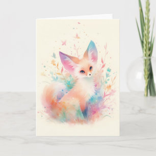 Fennekfuchs zwischen pastellfarbenen Blüten Karte