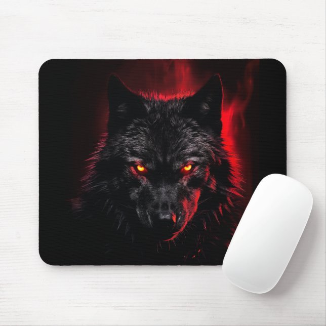 Fenrir - Schwarzer Wolf mit roten Augen Mousepad (Mit Mouse)