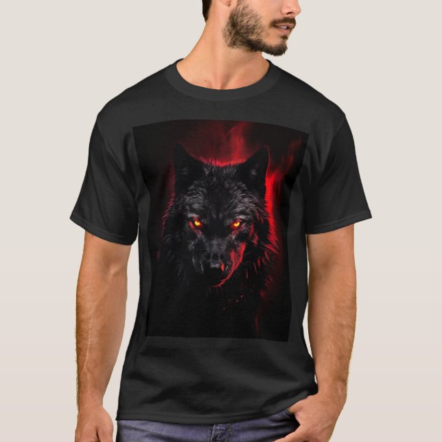 Fenrir - Schwarzer Wolf mit roten Augen T-Shirt (Vorderseite)