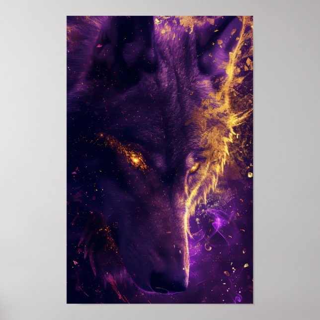 Fenrir Wolf Dark Neon Gothic Cyberpunk Gold Poster (Vorne)