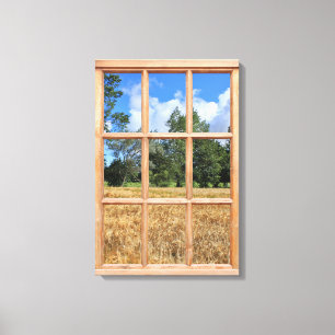 Fenster "Ansicht des Golden Barley Field 3D Effect Leinwanddruck