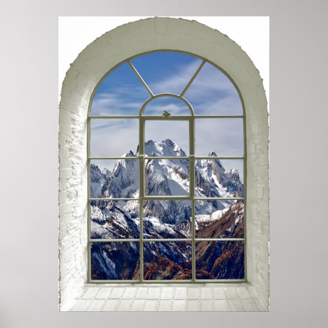 Fenster "Bergspitzen" Ansicht "kurviges Fake" Poster (Vorne)