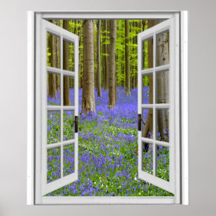 Fenster Bluebells and Trees View Fake Poster