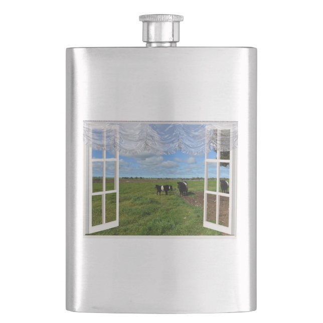 Fenster "Galloway Cows", Flasche "Hip" Flachmann (Vorderseite)