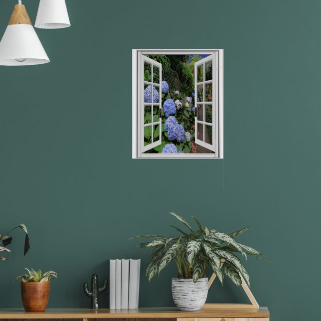 Fenster "Hydrangea Garden View Fake" Poster (Wohnzimmer 1)