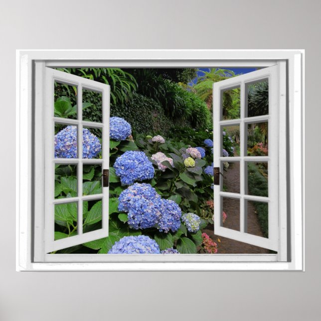 Fenster "Hydrangea Garden View Imitats" Poster (Vorne)